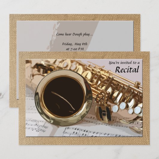 Saxophone en Sheet Music Invitation Kaart (Voorkant / Achterkant)