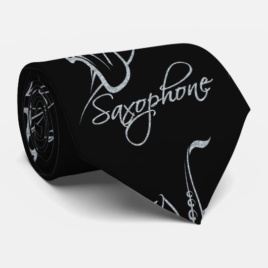 Saxophone Glitter Silver en Pink Stropdas (Opgerold)