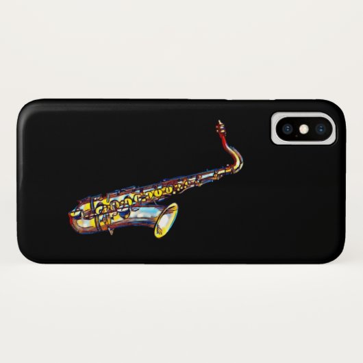 Saxophone Gold Waterverf op zwarte telefoontas Case-Mate iPhone Case (Achterkant (horizontaal))