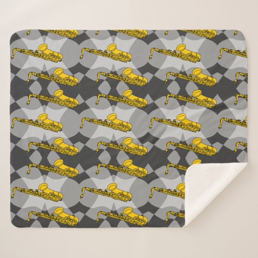 Saxophone Grey Pattern Sherpa Deken (Voorkant (horizontaal))