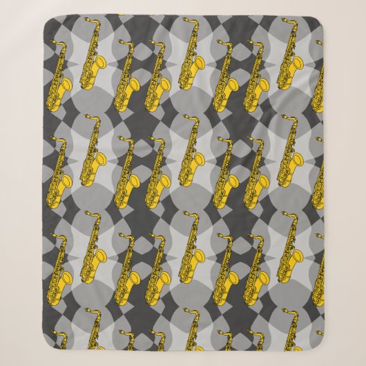 Saxophone Grey Pattern Sherpa Deken (Voorkant)