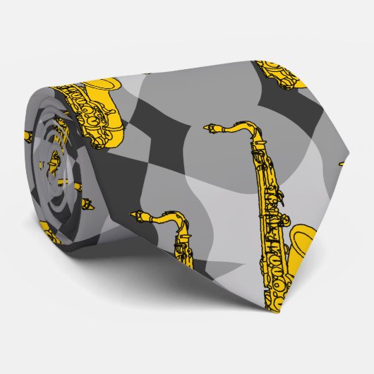 Saxophone Grey Pattern Stropdas (Opgerold)