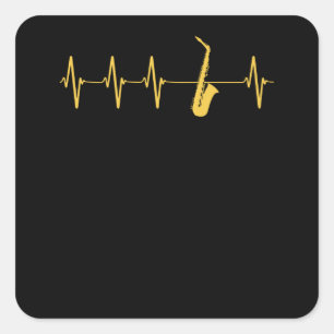 Saxophone Heartbeat Vierkante Sticker