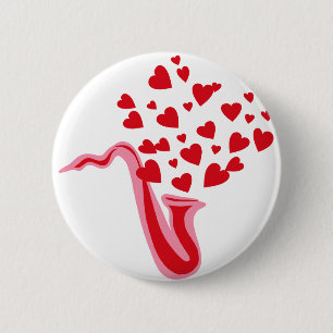 Saxophone Hearts Ronde Button 5,7 Cm
