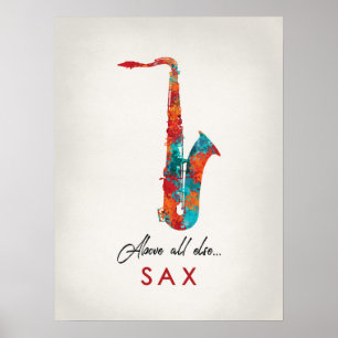 Saxophone - Helderkleurige muziek Poster
