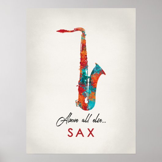 Saxophone - Helderkleurige muziek Poster (Voorkant)