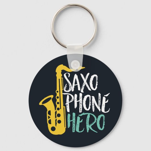 Saxophone Hero Funny Sax Player Jazz Music Puns Sleutelhanger (Voorkant)