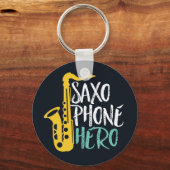 Saxophone Hero Funny Sax Player Jazz Music Puns Sleutelhanger (Voorkant)