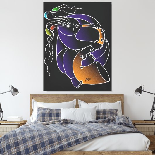 Saxophone in C major - Ink drawing and digital man Canvas Afdruk (Insitu (Slaapkamer))