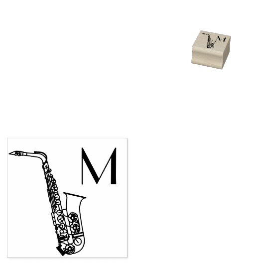 Saxophone Initiaal Monogram Musician Band Teacher Rubberstempel (Gestempeld)