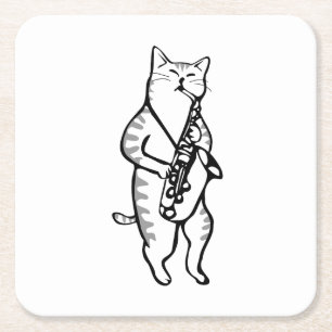 Saxophone Instrument Music Jazz Cat Muismat Kartonnen Onderzetters