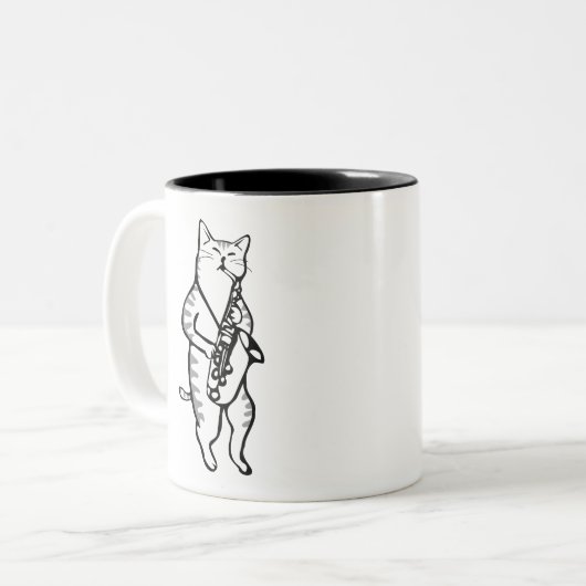 Saxophone Instrument Music Jazz Cat Tweekleurige Koffiemok (Voorkant links)