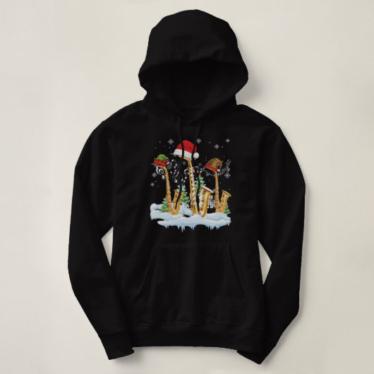 Saxophone Jazz Santa Hat kerstboommuzikant S Hoodie (Design voorkant)