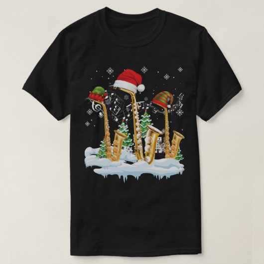 Saxophone Jazz Santa Hat kerstboommuzikant S T-shirt (Design voorkant)