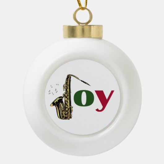 Saxophone Kerstfeest Joy Keramische Bal Ornament (Voorkant)