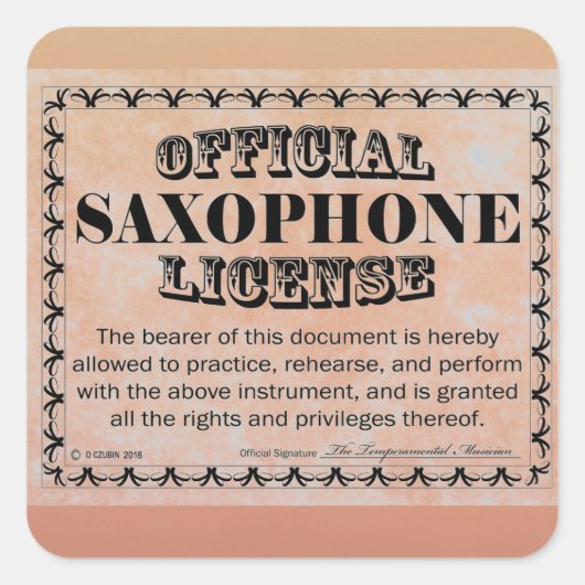 Saxophone License Square Sticker (Voorkant)