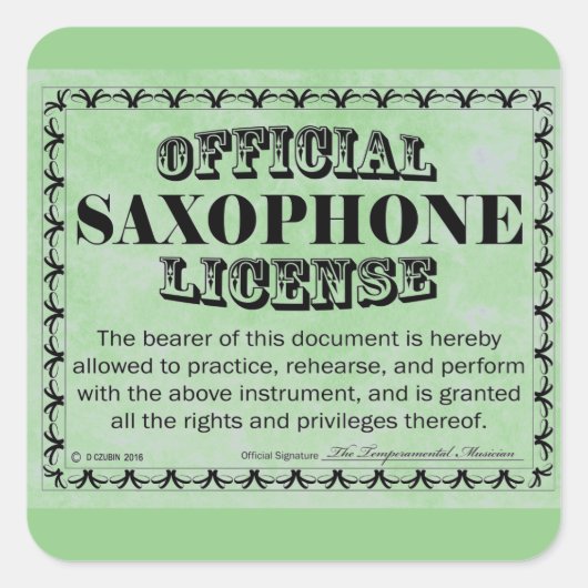 Saxophone License Square Sticker (Voorkant)