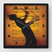 Saxophone Man Musician Sheet Music Vierkante Klok (Voorkant)