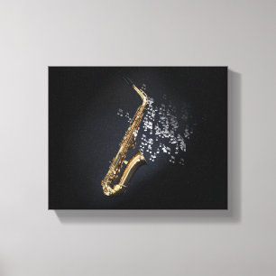 Saxophone met muzieknoten die uit de bel komen canvas afdruk