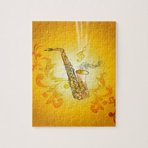 Saxophone met sleutelnoten en slim legpuzzel