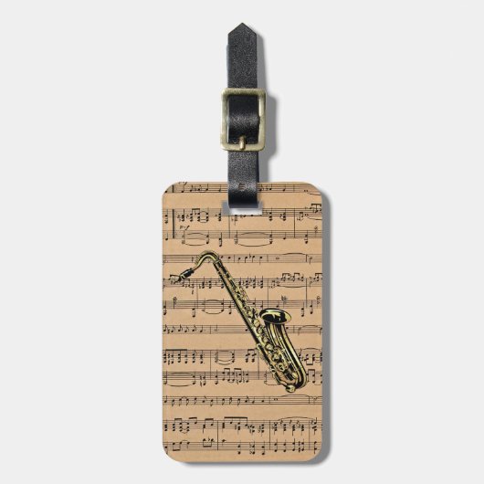 Saxophone ~ met vel Music Background Bagagelabel (Voorkant verticaal)