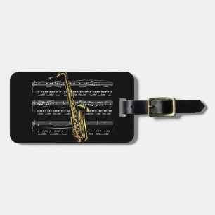 Saxophone met vel Music ~ Black Background Bagagelabel