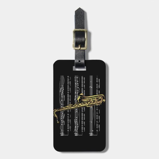 Saxophone met vel Music ~ Black Background Bagagelabel (Voorkant verticaal)