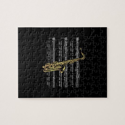 Saxophone met vel Music ~ Black Background Legpuzzel (Horizontaal)