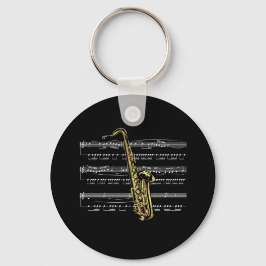 Saxophone met vel Music ~ Black Background Sleutelhanger (Voorkant)
