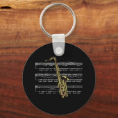 Saxophone met vel Music ~ Black Background Sleutelhanger (Voorkant)