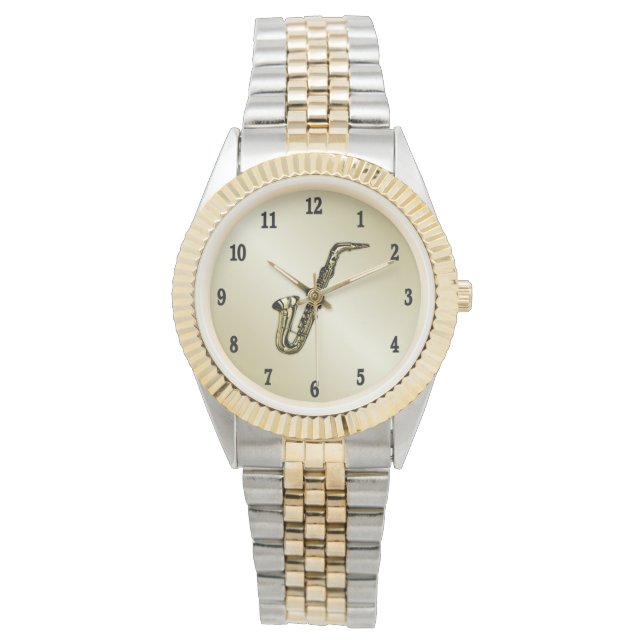 Saxophone met zwarte nummers horloge (Voorkant)