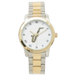 Saxophone met zwarte Romeinse cijfers Horloge