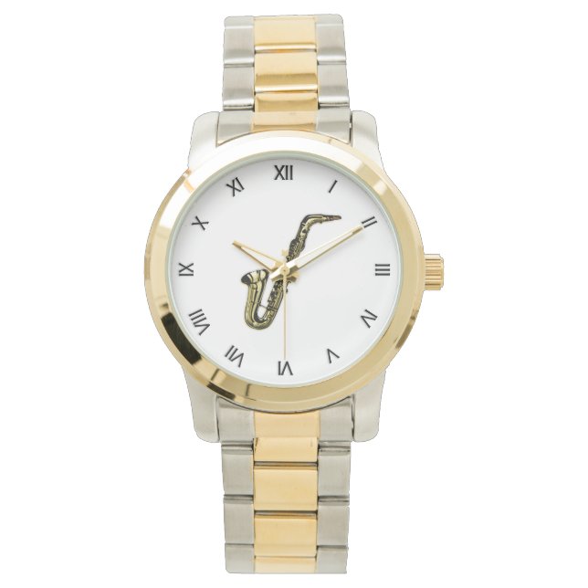 Saxophone met zwarte Romeinse cijfers Horloge (Voorkant)