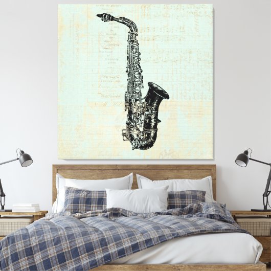 Saxophone  Mint Green Music Art Canvas Afdruk (Insitu (Slaapkamer))