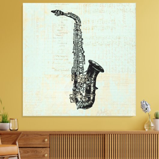 Saxophone  Mint Green Music Art Canvas Afdruk (Insitu (Woonkamer))