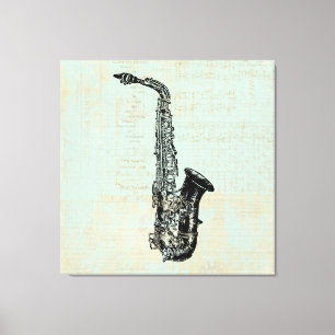 Saxophone  Mint Green Music Art Canvas Afdruk