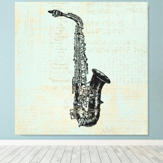 Saxophone Mint Green Music Art Canvas Afdruk (Insitu (Houten vloer))