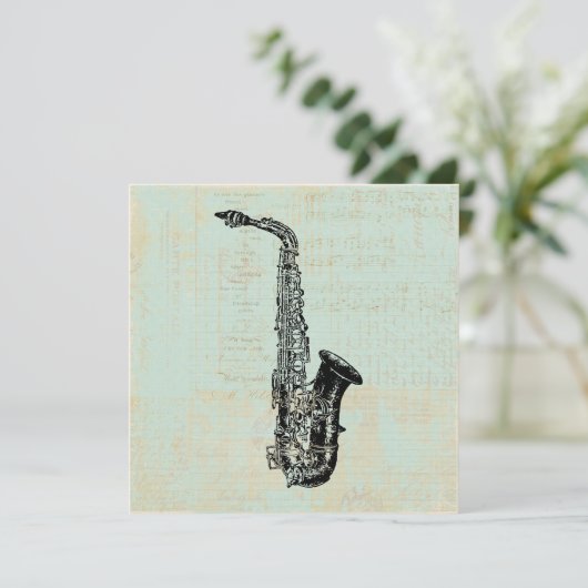 Saxophone  Mint Green Music Art Kaart (Staand voorkant)