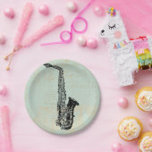 Saxophone  Mint Green Music Art Papieren Bordje (Feest)