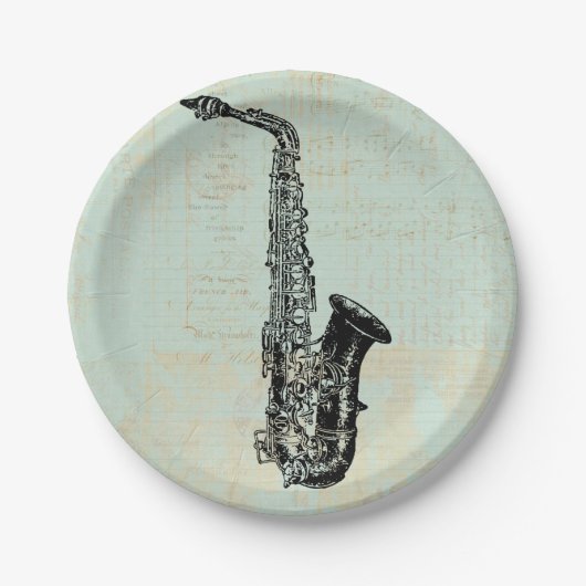Saxophone  Mint Green Music Art Papieren Bordje (Voorkant)