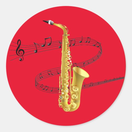 Saxophone Music Classic Round Sticker (Voorkant)