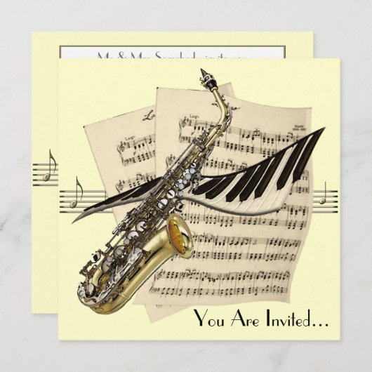 Saxophone Music Design Invitation Kaart (Voorkant / Achterkant)