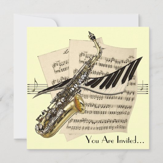 Saxophone Music Design Invitation Kaart (Voorkant)