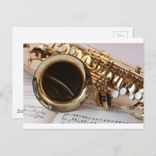 Saxophone Music Gold Gloss Notenblatt Keys Briefkaart (Voorkant / Achterkant)