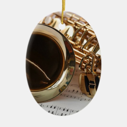 Saxophone Music Gold Gloss Notenblatt Keys Keramisch Ornament (Voorkant)