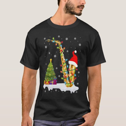 Saxophone Music Lover Xmas Licht Santa Saxophone T-shirt (Voorkant)