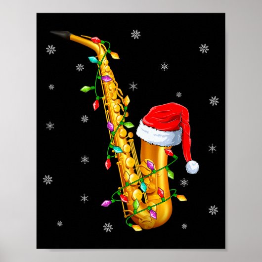 Saxophone Music Lover Xmas Lights Santa Saxophone  Poster (Voorkant)