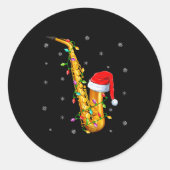 Saxophone Music Lover Xmas Lights Santa Saxophone  Ronde Sticker (Voorkant)