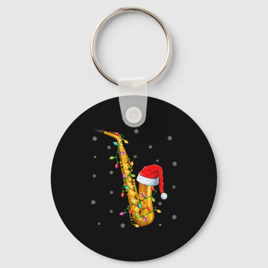 Saxophone Music Lover Xmas Lights Santa Saxophone  Sleutelhanger (Voorkant)