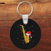 Saxophone Music Lover Xmas Lights Santa Saxophone  Sleutelhanger (Voorkant)